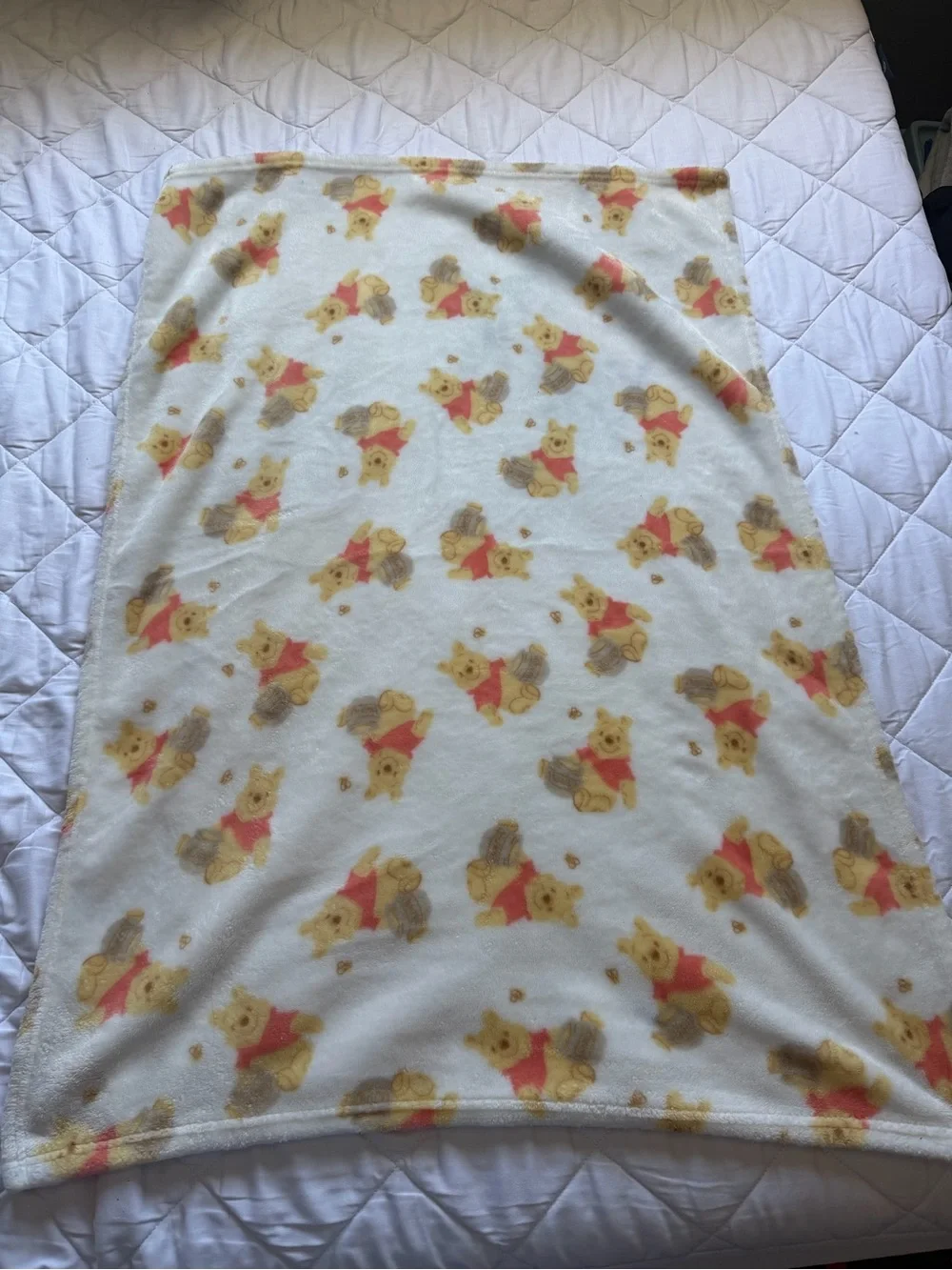 Plush White Teddy Bear Print Baby Blanket - Soft Nursery Throw Winnie the Pooh